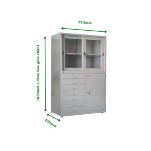 TỦ HỒ SƠ 2 CÁNH LÙA KÍNH, 1 CÁNH MỞ, 7 HỘC KÉO