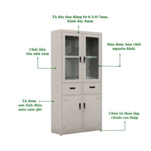 TỦ SẮT 2 CÁNH KÍNH MỞ 2 HỘC KÉO 2 CÁNH TÔN MỞ