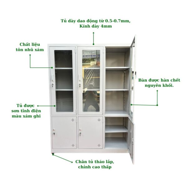 TỦ SẮT 3 CÁNH KÍNH, 3 CÁNH TÔN