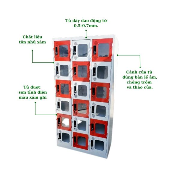 TỦ LOCKER SẮT 18 NGĂN MICA