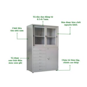 TỦ HỒ SƠ 2 CÁNH LÙA KÍNH, 1 CÁNH MỞ, 7 HỘC KÉO
