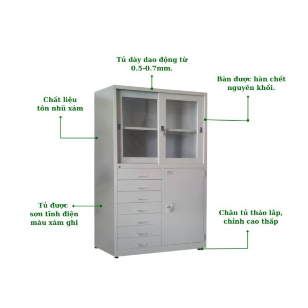 TỦ HỒ SƠ 2 CÁNH LÙA KÍNH, 1 CÁNH MỞ, 7 HỘC KÉO