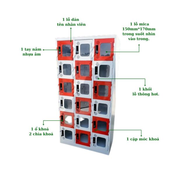 TỦ LOCKER SẮT 18 NGĂN MICA