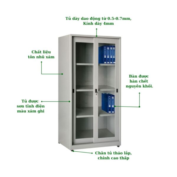 TỦ SẮT 2 CÁNH KÍNH LÙA
