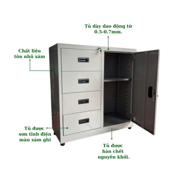 TỦ HỘC KÉO SẮT 4 NGĂN, 1 CÁNH MỞ
