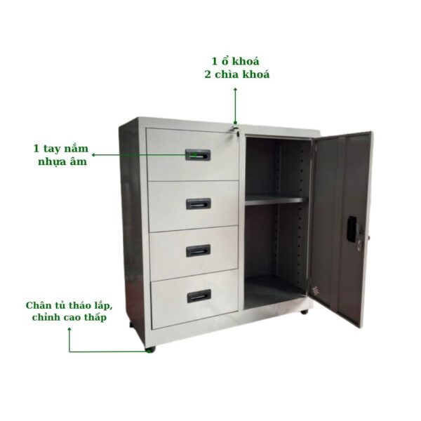 TỦ HỘC KÉO SẮT 4 NGĂN, 1 CÁNH MỞ
