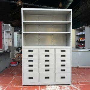 TỦ HỘC KÉO SẮT 8 NGĂN, KỆ 3 TẦNG