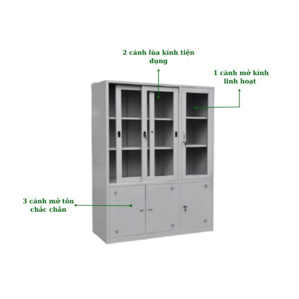 TỦ SẮT 2 CÁNH KÍNH LÙA 1 CÁNH KÍNH MỞ 3 CÁNH TÔN MỞ