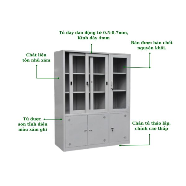 TỦ SẮT 2 CÁNH KÍNH LÙA 1 CÁNH KÍNH MỞ 3 CÁNH TÔN MỞ