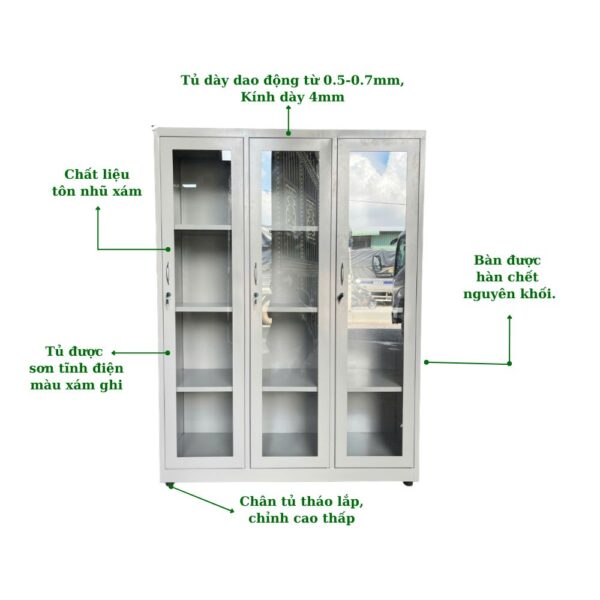 Tủ Sắt 3 Cánh Kính Mở Suốt