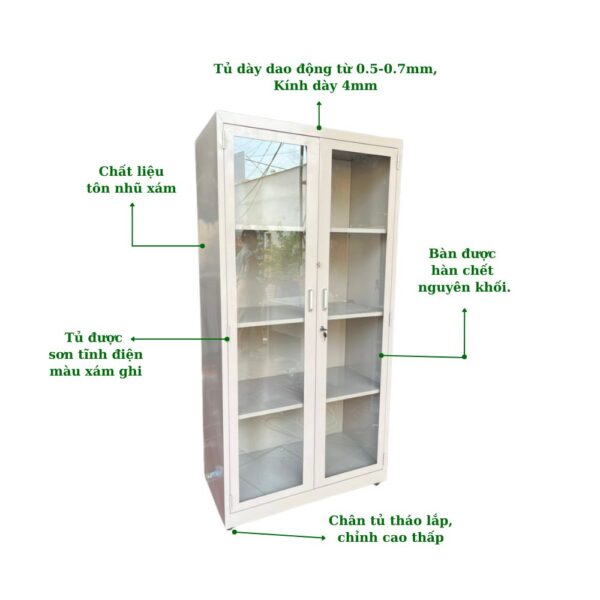 TỦ SẮT 2 CÁNH KÍNH MỞ