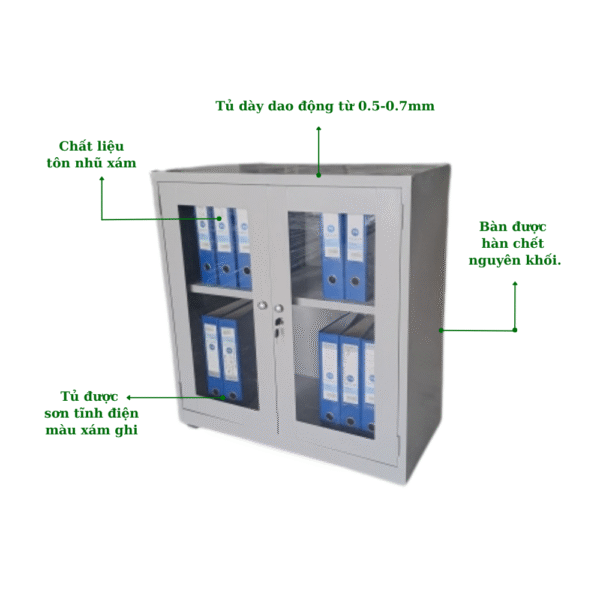 TỦ SẮT HỒ SƠ 2 CÁNH KÍNH THẤP