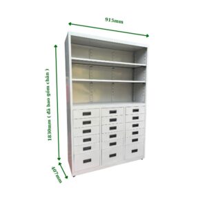 TỦ HỘC KÉO SẮT 8 NGĂN, KỆ 3 TẦNG