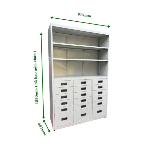 TỦ HỘC KÉO SẮT 8 NGĂN, KỆ 3 TẦNG