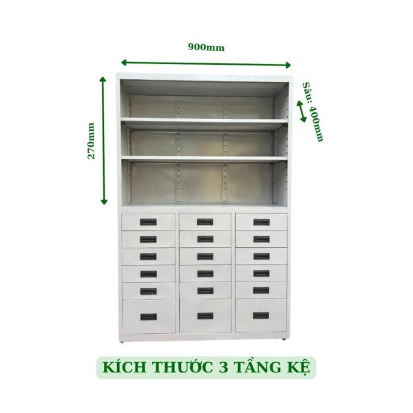 TỦ HỘC KÉO SẮT 8 NGĂN, KỆ 3 TẦNG